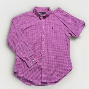 Vintage Ralph Lauren gingham plaid button down shirt mens size 16.5 purple pink